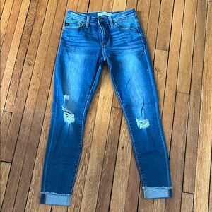 KanCan Blue Skinny Jeans with Distressed Knees